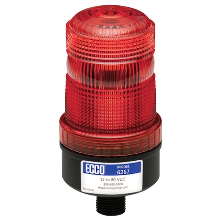 Ecco Led Beacon, 12-80Vdc, 0.5" Pipe, Red 6267R