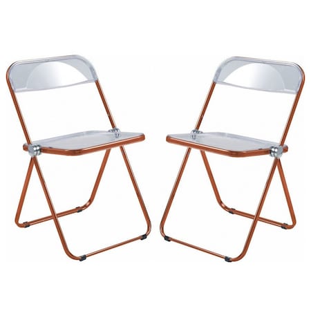 Leisuremod Lawrence Acrylic Folding Chair with Orange Metal Frame, Orange, 2PK LFCL19OR2