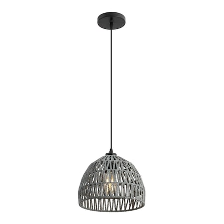Jonathan Y Campana 10.25" 1-Light Bohemian Modern Woven Rope/Iron LED Pendant, Gray JYL6513D