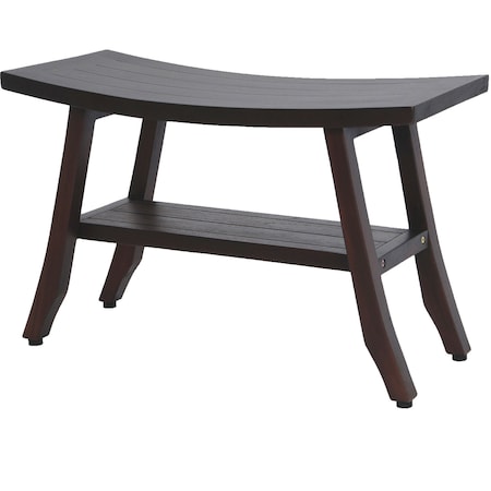 Homeroots 28" Dark Brown Teak Rectangular Shower Bench With Shelf 376690
