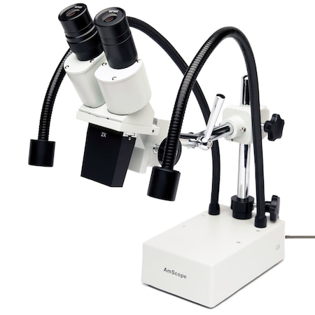 Amscope Outlet SE420 Compact Fixed-Lens Binocular Stereo Microscope 20X on Boom-Arm w/Dual Gooseneck LED Li SE420-2L