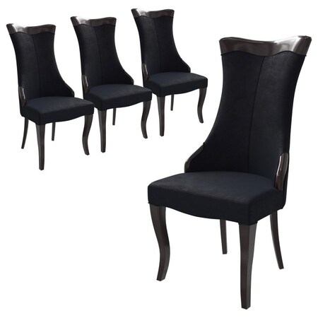 Leisuremod Novara Collection Modern Wooden Dining Chair in Black Velvet, 4PK NC20BLF4