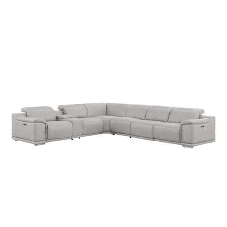 Homeroots Ash Gray Leather Modular L Shaped Seven Piece Corner Sectional With Console 643904