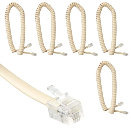 Newhouse Hardware 7 ft. Uncoiled/1.33 ft. Coiled Telephone Handset Cord with RJ9 (4P4C) Connectors, Ivory, 5PK HSC7-IV-05