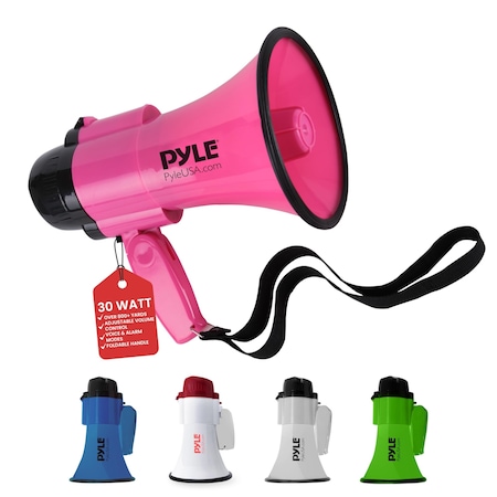 Pyle PYLE Portable Megaphone Speaker - Compact, 30W Power, Siren, PA Sound, Foldable Handle PMP34PK