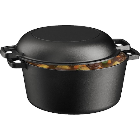 Bakkenmaster Bakken 2-in-1 5QT Cast Iron Dutch Oven with Skillet Lid, Pre-Seasoned, Oven & Campfire Safe BAKCASTDUTC