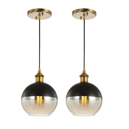 Jonathan Y Nixon 7.5" 1-Light Mid-Century Modern Metal/Glass Adjustable Drop Globe LED Pendants, Brass Gold, 2PK JYL3513A-SET2