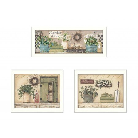 Set Of Three Garden Bath 1 White Framed Print Bathroom Wall Art, 3PK