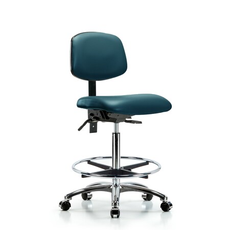 Blue Ridge Ergonomics Vinyl Chair Chrome, High Bench, Foot Ring, Casters, Royal BR-VHBCH-CR-T0-A0-CF-CC-8801
