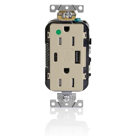 Leviton USB Receptacle, 15 A, 1 hp, Ivory T5633-HGI