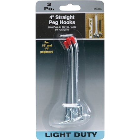 Unbranded 4'' Light Duty Safety Tip Straight Pegboard Hook, 3-Count 216046