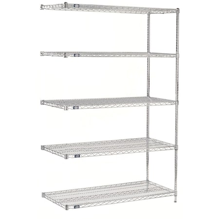 Global Industrial Nexel 5 Shelf, Chrome Wire Shelving Unit, Add On, 48"W x 14"D x 74"H B3149888