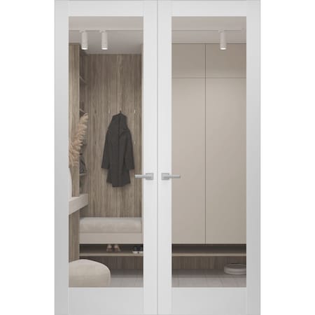 Sartodoors Hidden Double Doors, Lucia 2166 White Silk Concealed Metal Frame 72 x 84 (2* 36x84) Left-hand Outsw LUCIA2166DMF-WS-72x84-LH-O