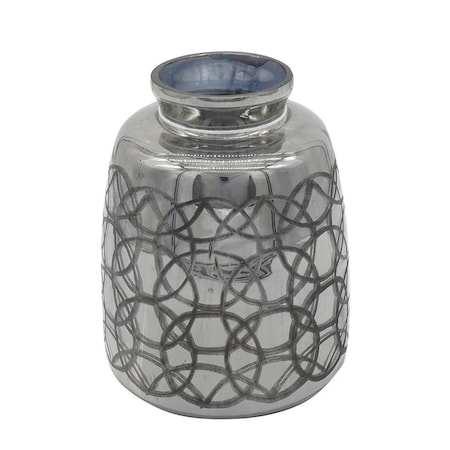 Homeroots 9" Dark Gray Geometric Etched Glass Table Vase 568841