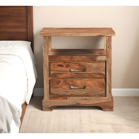 Homeroots 27" Brown Solid Wood Two Drawer Nightstand 552248