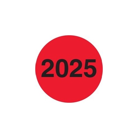 Bubblefast 3'' Circle - ''2025'' Fluorescent Red Year Labels BFDL6840