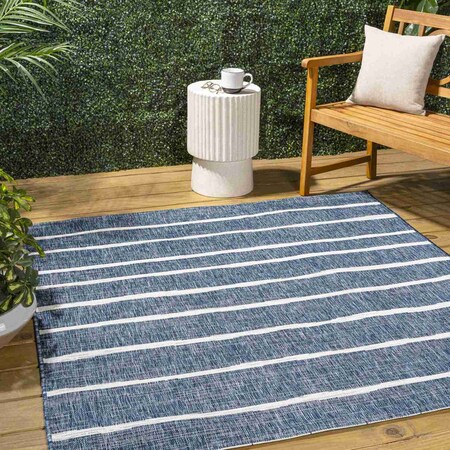 Jonathan Y Colonia Berber Stripe Blue/Ivory 8 ft Square Indoor/Outdoor Area Rug SMB125C-8SQ
