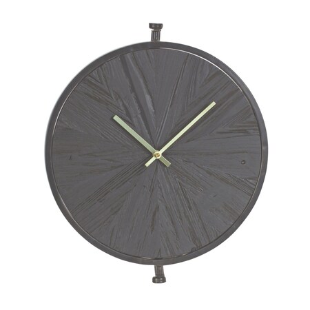 Homeroots 18" Circle Black Wood and Solid Wood Analog Wall Clock 516216