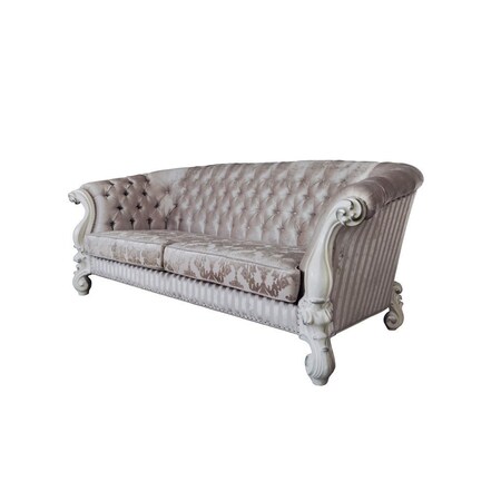 Homeroots 99" Ivory Velvet Damask Sofa And Toss Pillows With Bone Legs 491349