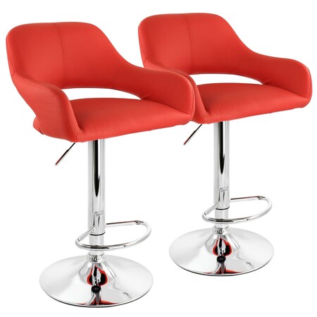 Elama 2 Piece Adjustable Faux Leather Bar Stool in Red with Chrome Base ELM-705A-RED