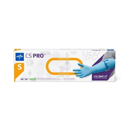 Medline CS Pro 16in Extended Cuff Powder-Free Nitrile Exam Gloves, Size S, 500PK CS16S