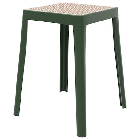 Leisuremod Tresse Stackable Plastic Square Dining Stool with Wicker Seat, Green TS12G