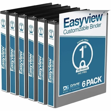 Davis Group Easyview Premium, Round Ring, Customizable, View Binder, (Black, 1"), PK6 8411-01-06