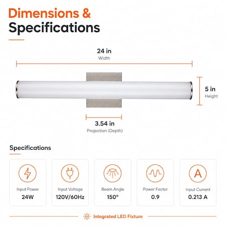 Euri Lighting Residential LED CA Compliant 24-Watt 2ft. Vanity Light 5 Color Selectable Dimmable - Brushed Nickel EIN-VL23BN-2000e