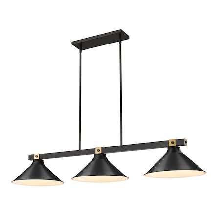 Z-Lite Bronte 3 Light Billiard, Matte Black and Rubbed Brass, Matte Black 1955-3MB-RB-MB15
