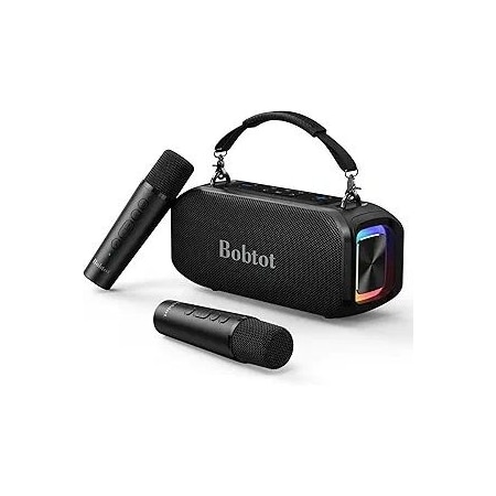 Bobtot Portable Bluetooth Speaker w/Wireless Mic, 40W Outdoor Speaker IPX5 Waterproof w/Handle, Stereo 803983