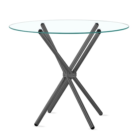 Fab Glass And Mirror 36in Round Hydra Breakfast Table Clear 1/2in Thick Glass Top with Black Base, Elegant Gold D DT-0136BK