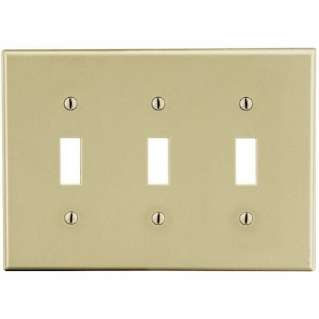 Hubbell Wiring Device-Kellems Toggle Switch Wall Plate, Number of Gangs: 3 Plastic, Satin Finish, Ivory P3I