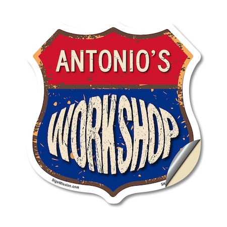 Signmission Antonio's Workshop, 18 Inch X 18 Inch, Vinyl Decal SHI-D-18-489-ANTONIO