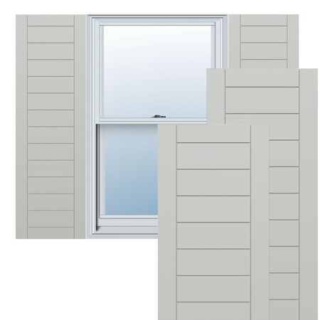 Ekena Millwork True Fit PVC Horizontal Slat Framed Modern Style Fixed Mount Shutters, Hailstorm Gray, 15W x 68H, PR TFP001HF15X068ST
