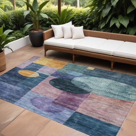 Homeroots 10' X 14' Blue Green And Copper Geometric Washable Indoor Outdoor Area Rug 604317