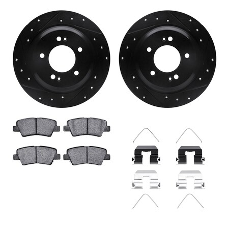 Dynamic Friction Co DFC Brake Rotor - Dimpled & Slotted - Black w/5000 Brake Pads & HW Kit 8512-21033