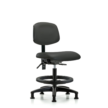 Blue Ridge Ergonomics Chair, Vinyl, Med Bench, Tilt BF Glides, Gry, No Arms, 22" to 29" Height, Charcoal BR-VMBCH-RG-T1-A0-BF-RG-8605