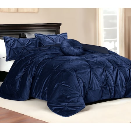 Homeroots Navy Blue Queen Polyester 130 Thread Count Washable Down Comforter Set 528905