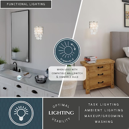 Vaxcel Elsa 1 Light Satin Nickel Capiz Shell Coastal Bathroom Wall Fixture W0151