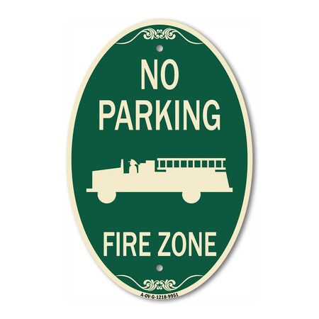Signmission No Parking Fire Zone With Fire Truck Graphic, 12 In X 18 In Architectural Oval, Heavy Gauge Aluminum A-OV-G-1218-9951