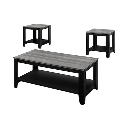 Homeroots Set of Three 42" Gray And Black Coffee Table With Shelf, 3PK 366098