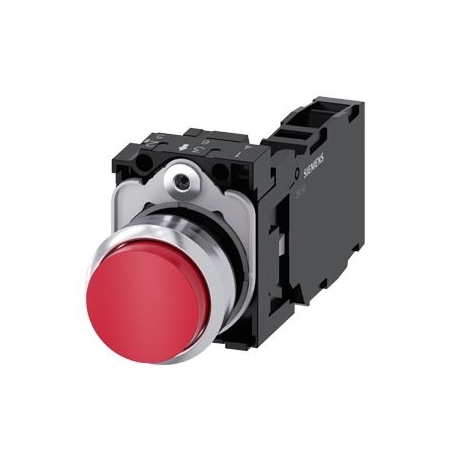 Siemens Pushbutton, 22 mm, round, metal, shiny, red, pushbutton, raised 3SU1150-0BB20-1FA0-ZY12