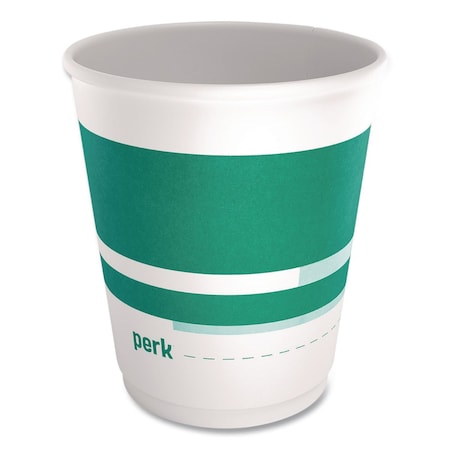 Perk Insulated Paper Hot Cups, 10 oz, White/Teal, 480PK PK-60910CT