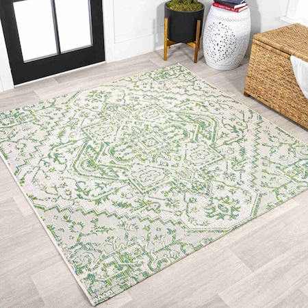 Jonathan Y Estrella Bohemian Medallion Textured Weave Green/Cream 5 ft Square Indoor/Outdoor Area Rug SMB105G-5SQ