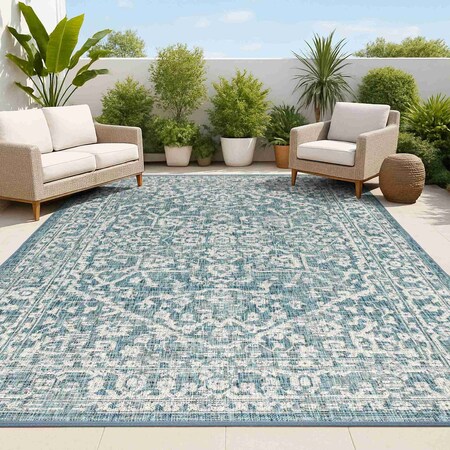 Jonathan Y Malta Bohemian Medallion Textured Weave Teal/Gray 4 ft. x 6 ft. Indoor/Outdoor Area Rug SMB104B-4