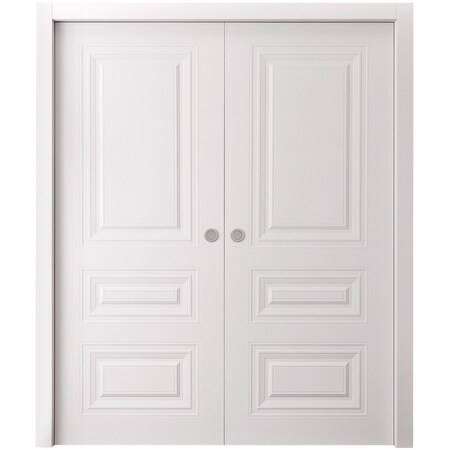 Sartodoors Sliding Double Pocket Doors 48 x 96 inches, BASIC 9233 White, Kit Rail Hardware, Solid Wood Inter BASIC9233DP-SKIN-4896