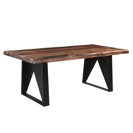 Homeroots 80" Dark Brown And Black Solid Wood And Metal Sled Base Dining Table 521823