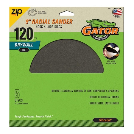 Gator 9 in. CeraMax Grain Hook & Loop Drywall 120 Grit Fine Sanding Disc, 5PK GA8896