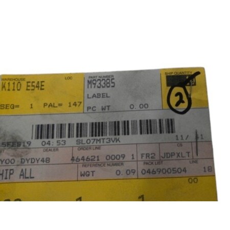 John Deere LABEL, JOHN DEERE OEM M93385 M93385