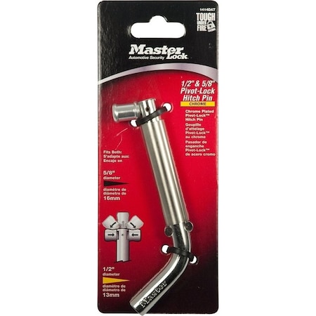 Master Lock Hitch Pin, 5/8 in Dia Pin, 2-1/2 in OAL, Hardened Steel, Nickel Chrome 1414DAT